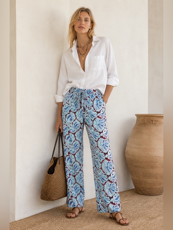 J. Crew Pants - J. Crew Women’s Pull-On Silk Pant Aqua Paisley Size 14